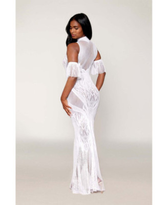 Robe bodystocking en résille et dentelle blanche 